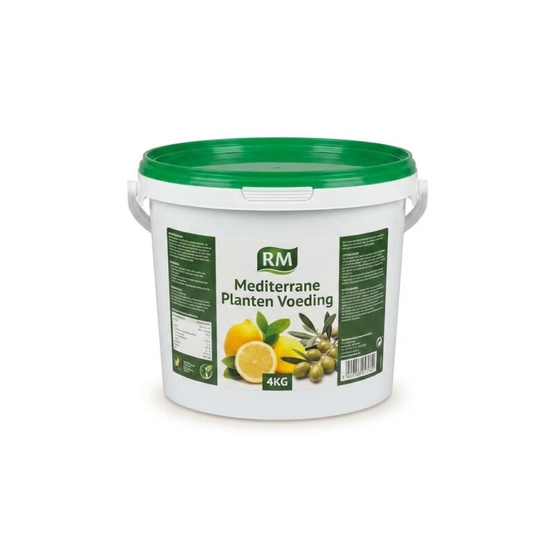 Zak RM Mediterrane Planten Voeding 4 kg op witte achtergrond, geschikt voor olijfboom en citrusplanten